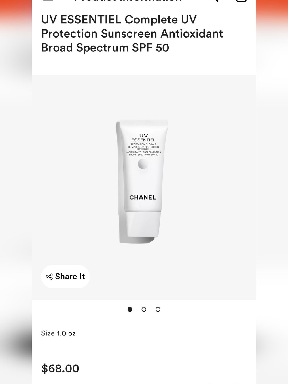 CHANEL White UV Essentiel Broad Spectrum SPF 50 Sunscreen Tube